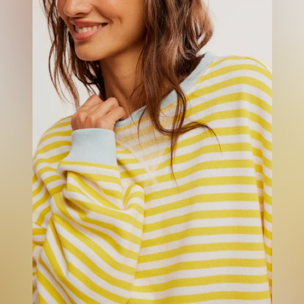 Free People Classic Striped Oversized Crewneck💛 - Picture 6 of 9